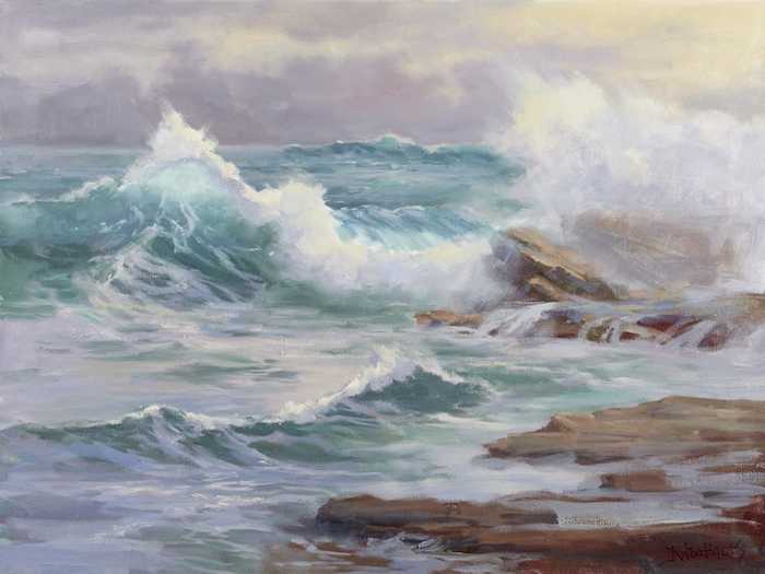 Painting water, painting mist in oil, Johannes Vloothuis, oil techniques, oil tips, painting seascapes, oil seascapes, painting techniques, landscape techniques